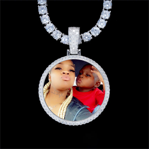 925S & VVS Moissanite 3D Circle Custom Picture Pendant