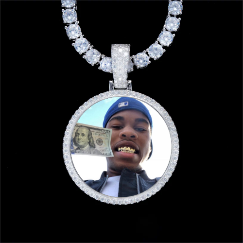 925S & VVS Moissanite 3D Circle Custom Picture Pendant