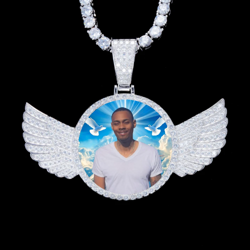 925S & VVS Moissanite 3D Wing Custom Picture Pendant