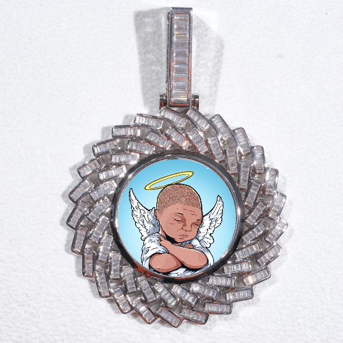 Large 3D Baguette Custom Picture Pendant