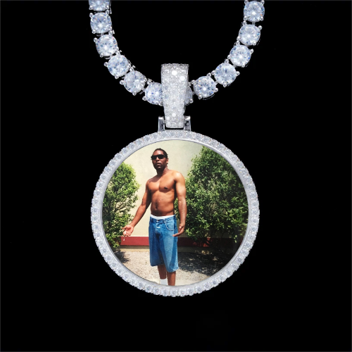 925S & VVS Moissanite 3D Circle Custom Picture Pendant