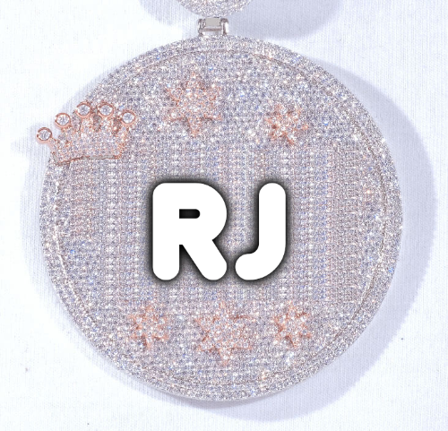 CUSTOM LETTER NECKLACE 3D BIG CROWN DISC