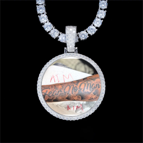 925S & VVS Moissanite 3D Circle Custom Picture Pendant