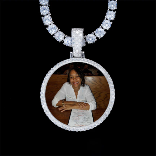 925S & VVS Moissanite 3D Circle Custom Picture Pendant