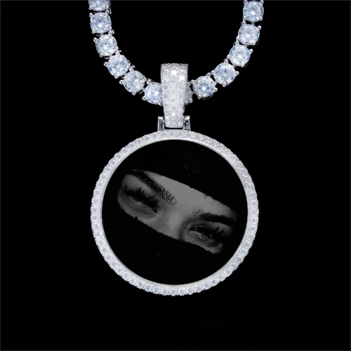 925S & VVS Moissanite 3D Circle Custom Picture Pendant