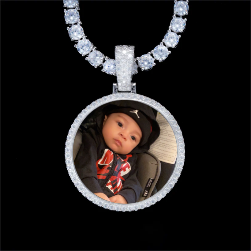 925S & VVS Moissanite 3D Circle Custom Picture Pendant