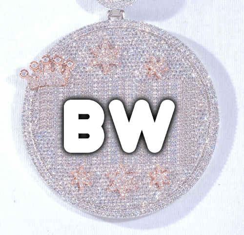CUSTOM LETTER NECKLACE 3D BIG CROWN DISC