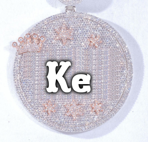 CUSTOM LETTER NECKLACE 3D BIG CROWN DISC