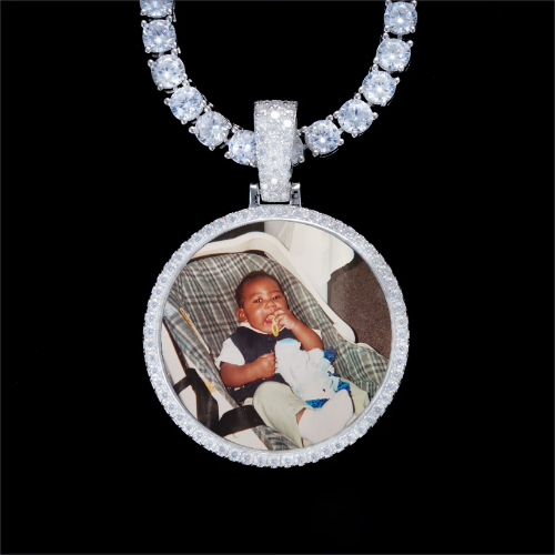 925S & VVS Moissanite 3D Circle Custom Picture Pendant