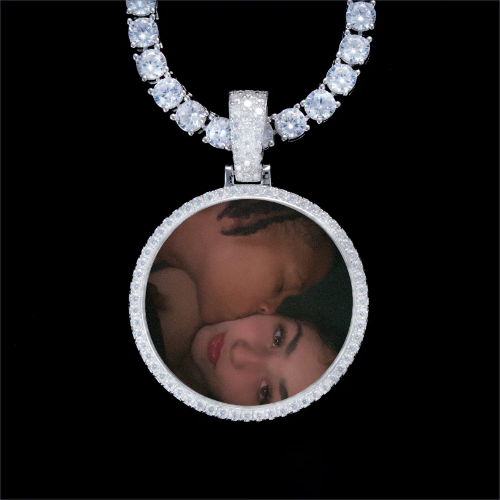 925S & VVS Moissanite 3D Circle Custom Picture Pendant