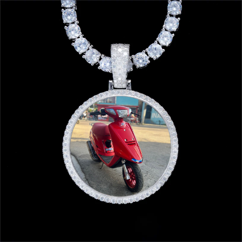 925S & VVS Moissanite 3D Circle Custom Picture Pendant