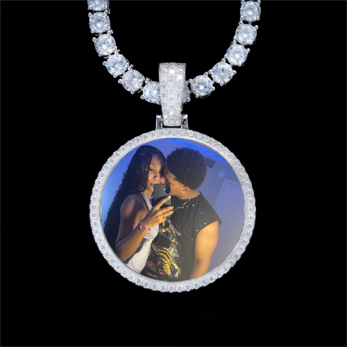 925S & VVS Moissanite 3D Circle Custom Picture Pendant