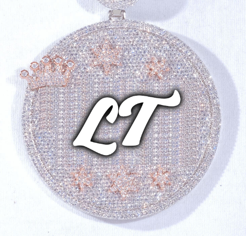 CUSTOM LETTER NECKLACE 3D BIG CROWN DISC