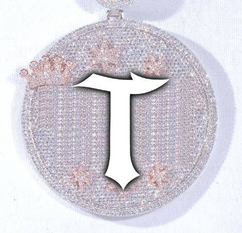 CUSTOM LETTER NECKLACE 3D BIG CROWN DISC