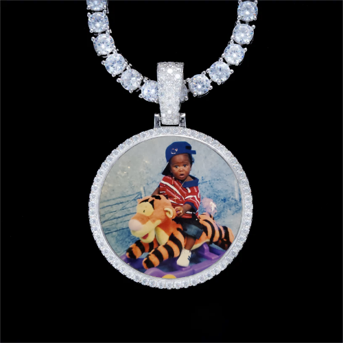 925S & VVS Moissanite 3D Circle Custom Picture Pendant