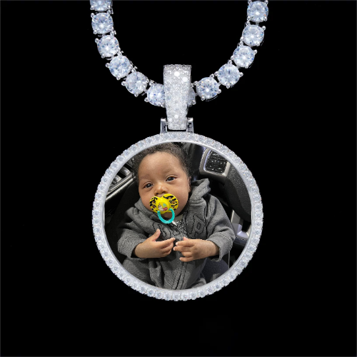 925S & VVS Moissanite 3D Circle Custom Picture Pendant