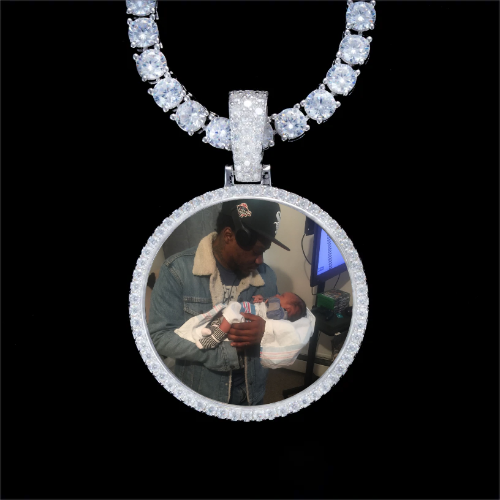 925S & VVS Moissanite 3D Circle Custom Picture Pendant