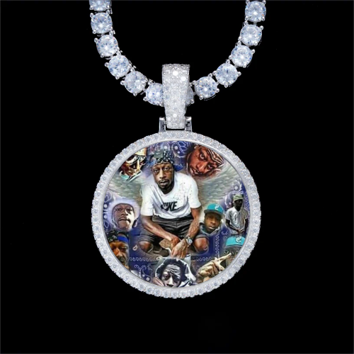 925S & VVS Moissanite 3D Circle Custom Picture Pendant