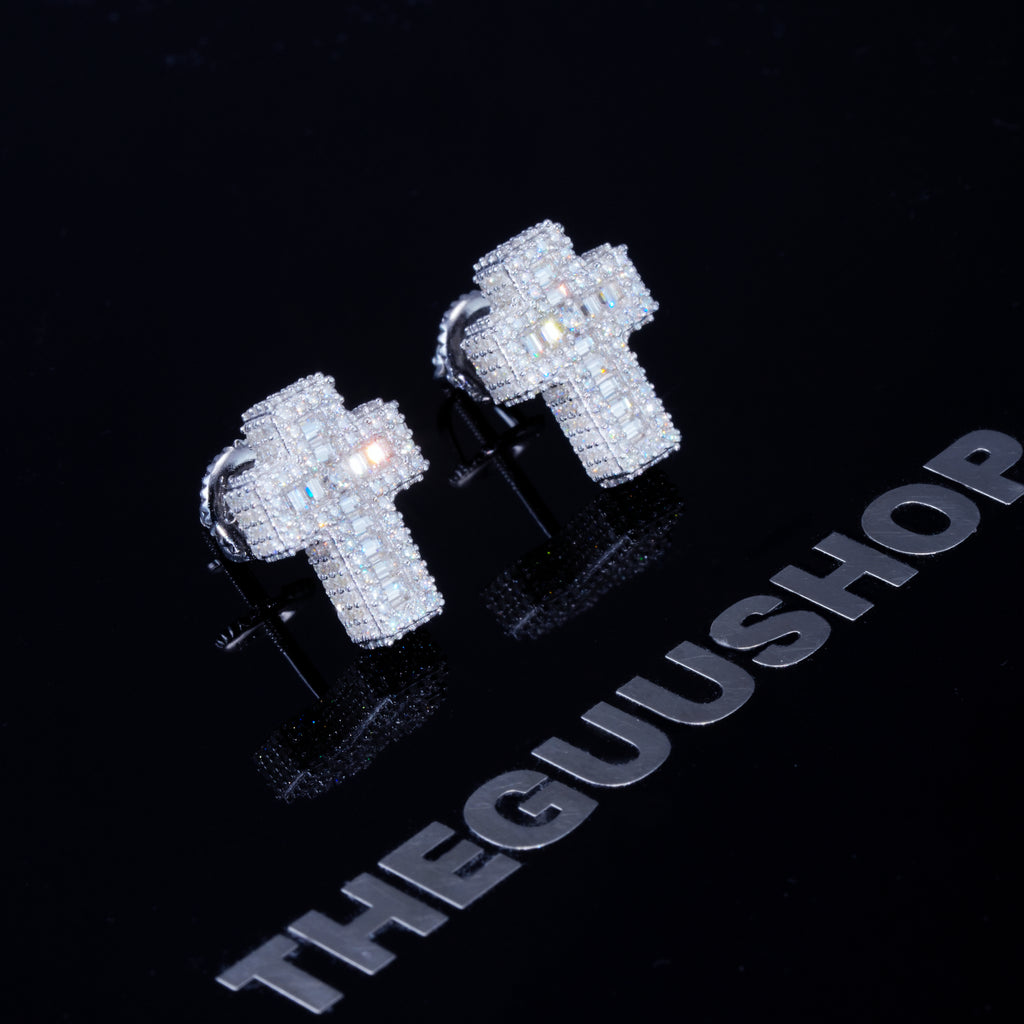 VVS1 Moissanite Baguette Cross Earrings