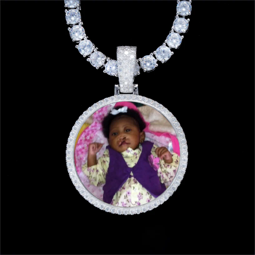925S & VVS Moissanite 3D Circle Custom Picture Pendant