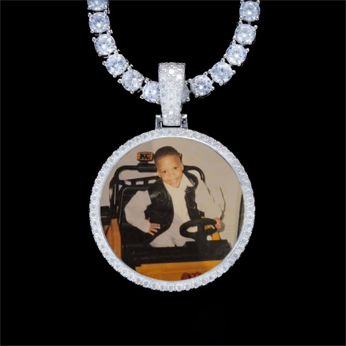 925S & VVS Moissanite 3D Circle Custom Picture Pendant