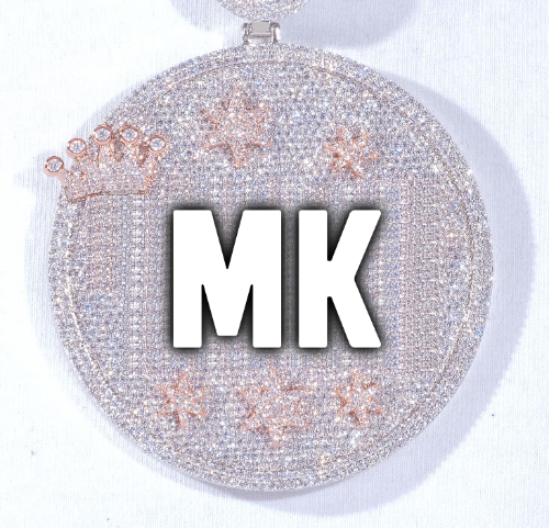 CUSTOM LETTER NECKLACE 3D BIG CROWN DISC
