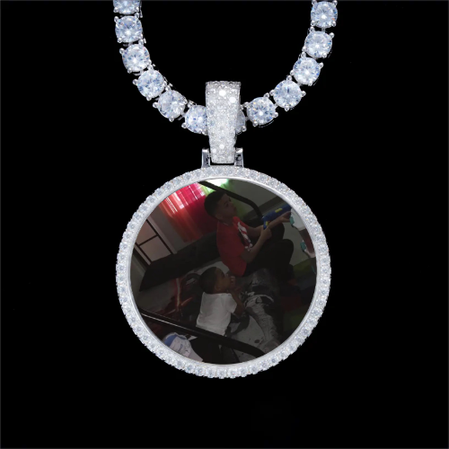 925S & VVS Moissanite 3D Circle Custom Picture Pendant