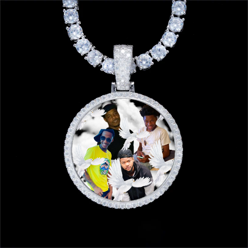 925S & VVS Moissanite 3D Circle Custom Picture Pendant