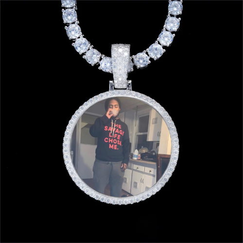 925S & VVS Moissanite 3D Circle Custom Picture Pendant