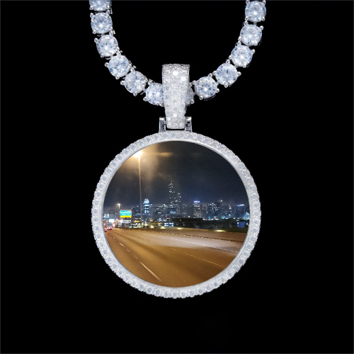 925S & VVS Moissanite 3D Circle Custom Picture Pendant