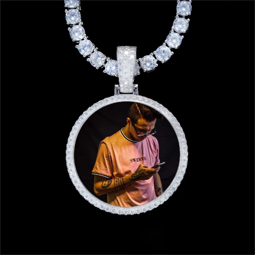 925S & VVS Moissanite 3D Circle Custom Picture Pendant