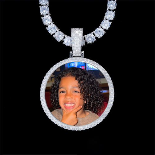 925S & VVS Moissanite 3D Circle Custom Picture Pendant