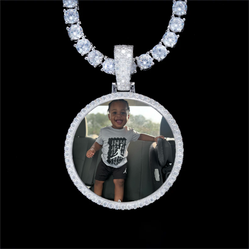 925S & VVS Moissanite 3D Circle Custom Picture Pendant