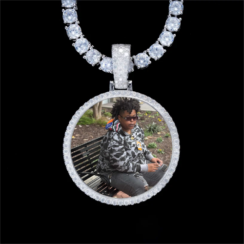 925S & VVS Moissanite 3D Circle Custom Picture Pendant