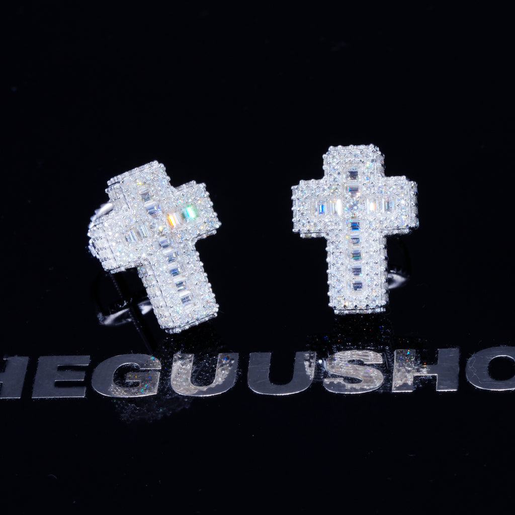VVS1 Moissanite Baguette Cross Earrings