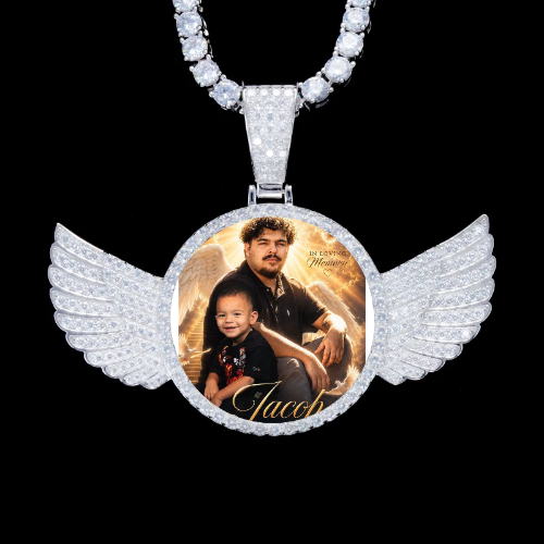 925S & VVS Moissanite 3D Wing Custom Picture Pendant