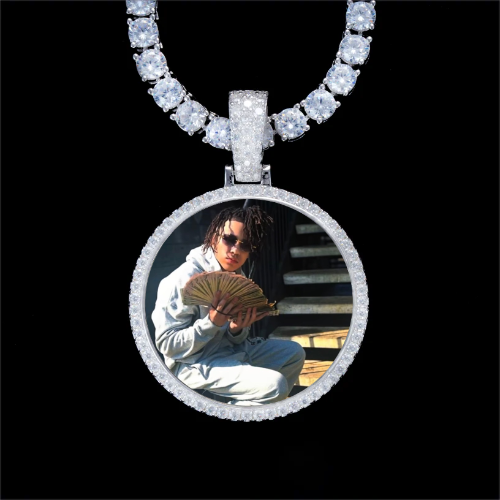 925S & VVS Moissanite 3D Circle Custom Picture Pendant