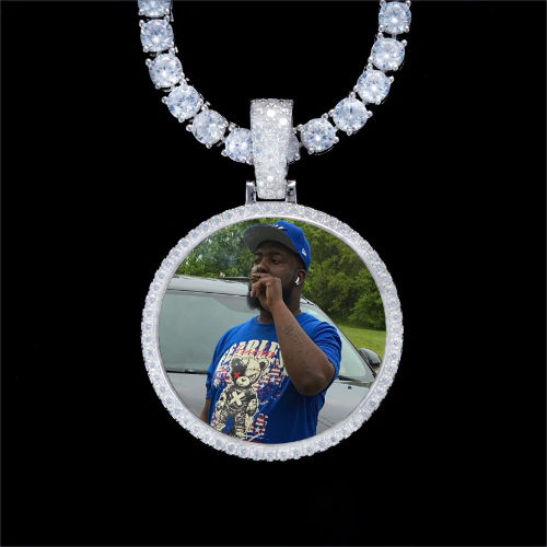 925S & VVS Moissanite 3D Circle Custom Picture Pendant