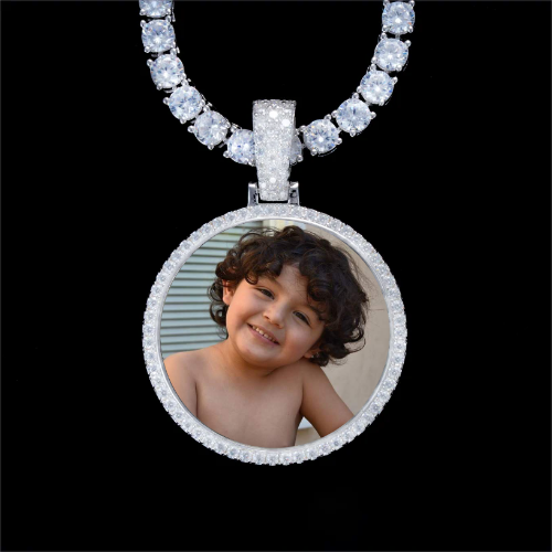 925S & VVS Moissanite 3D Circle Custom Picture Pendant