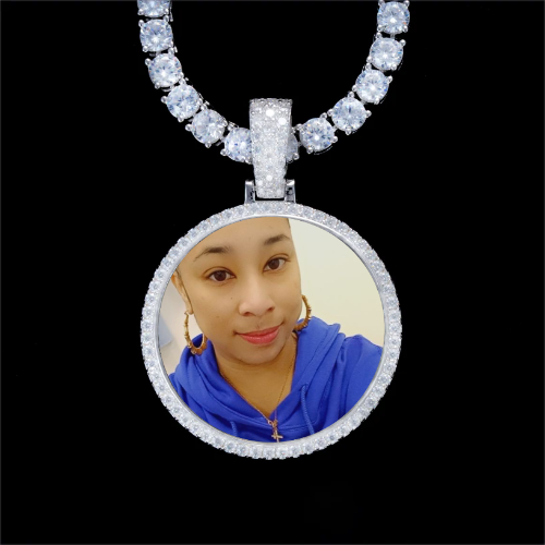 925S & VVS Moissanite 3D Circle Custom Picture Pendant