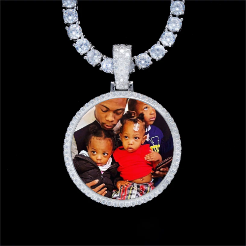 925S & VVS Moissanite 3D Circle Custom Picture Pendant