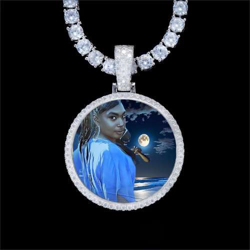 925S & VVS Moissanite 3D Circle Custom Picture Pendant