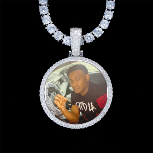 925S & VVS Moissanite 3D Circle Custom Picture Pendant