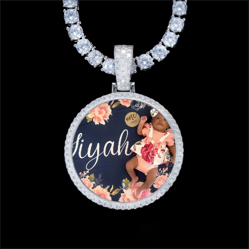 925S & VVS Moissanite 3D Circle Custom Picture Pendant
