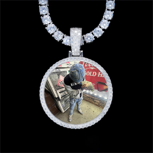 925S & VVS Moissanite 3D Circle Custom Picture Pendant