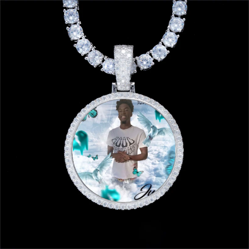 925S & VVS Moissanite 3D Circle Custom Picture Pendant