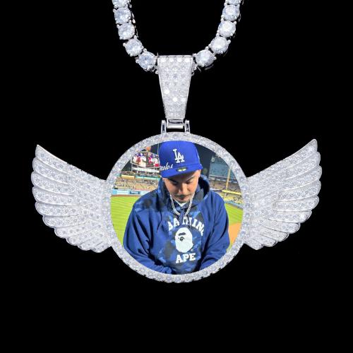 925S & VVS Moissanite 3D Wing Custom Picture Pendant