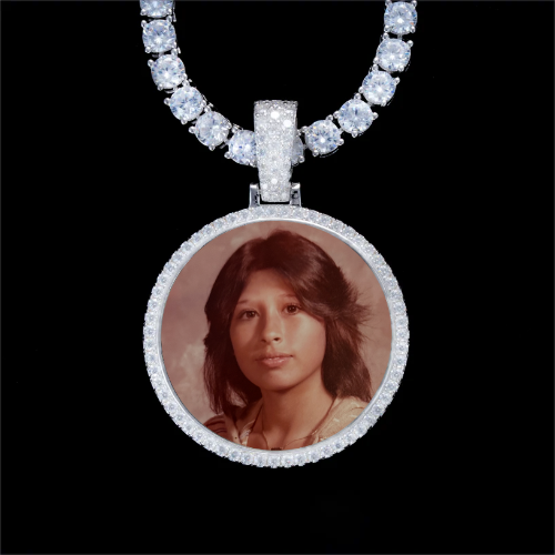925S & VVS Moissanite 3D Circle Custom Picture Pendant