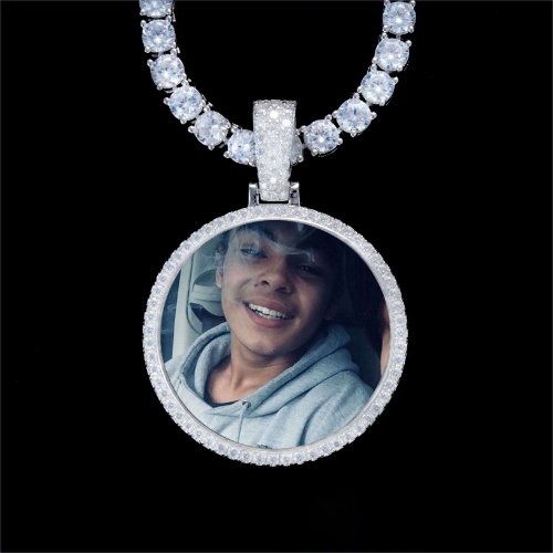 925S & VVS Moissanite 3D Circle Custom Picture Pendant
