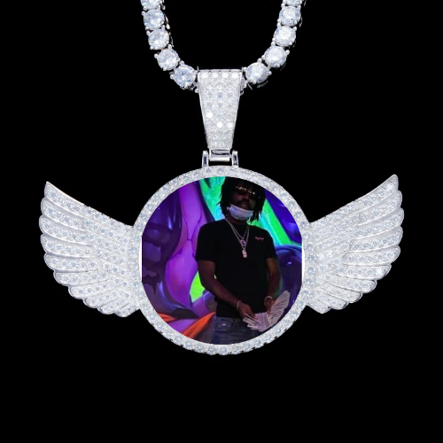 925S & VVS Moissanite 3D Wing Custom Picture Pendant